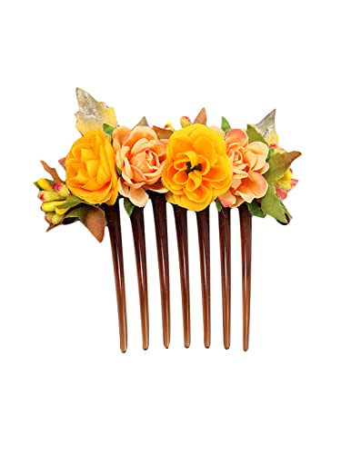 Yellow Floral Hair Comb Pin for Women - Elegant Bridal Hair Accessories for Wedding, Side Pin, Hair Clip, Juda Pin - Perfect for Special Occasions & Everyday Styling
