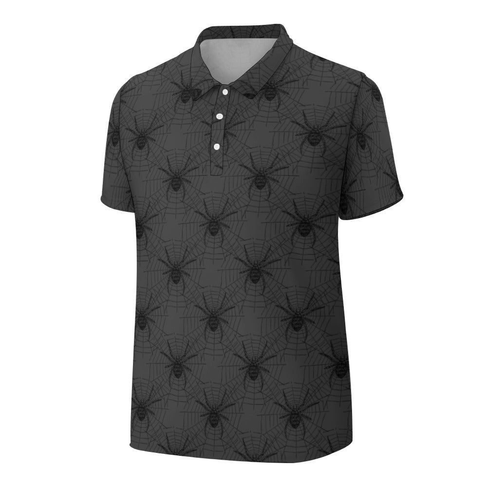 Men's Crawling Spiders Polo Shirt - Trendy Graphic Print Short Sleeve Casual Shirt for Outdoor Activities & Halloween Parties