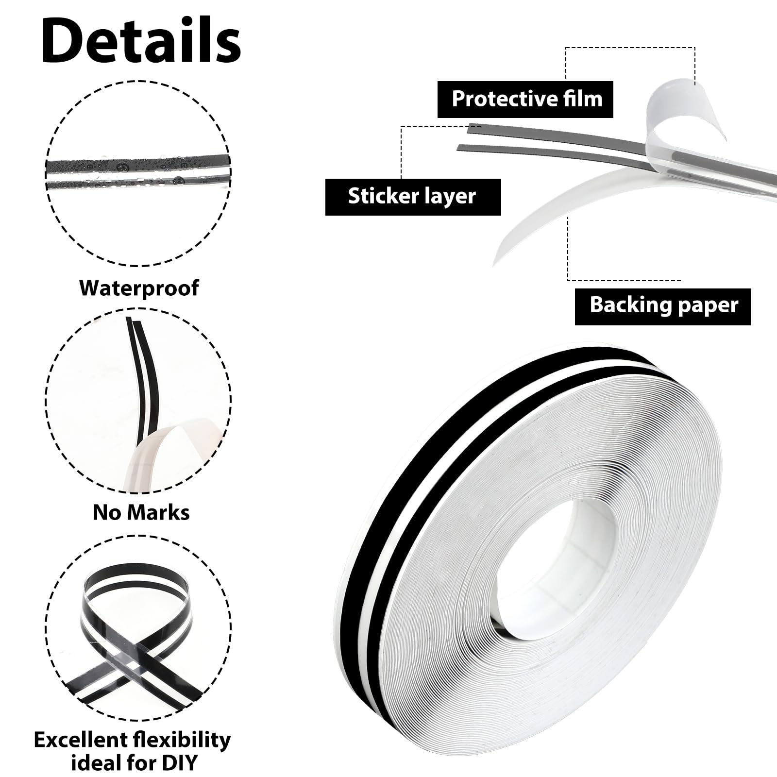 Premium PVC Car Pinstriping Tape - Glossy Black Automotive Decal Sticker for DIY Vehicle Customization | Perfect for Cars, Motorcycles & Musical Instruments | Weather-Resistant & Easy to Apply
