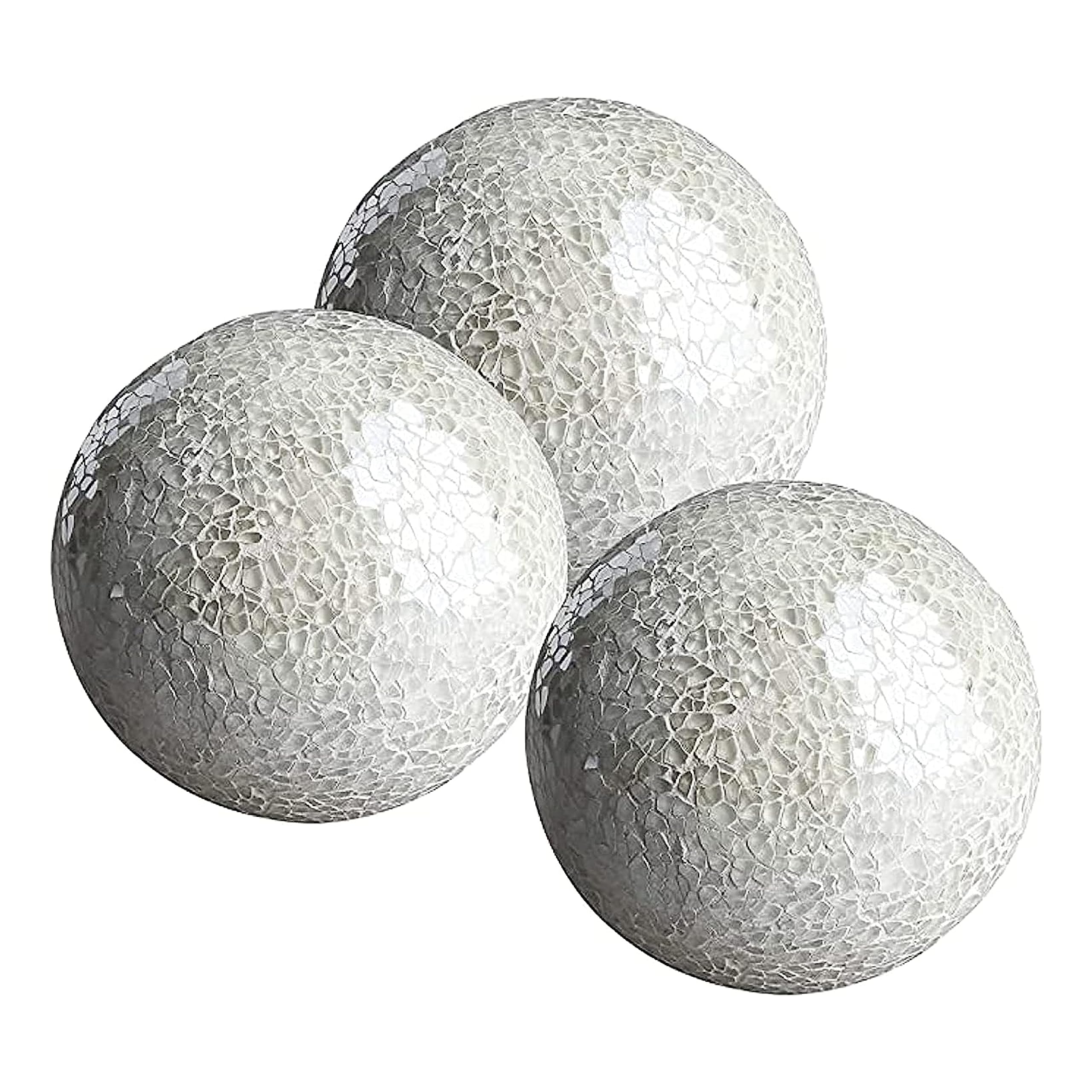 Set of 3 White Glass Mosaic Decorative Balls - 4
