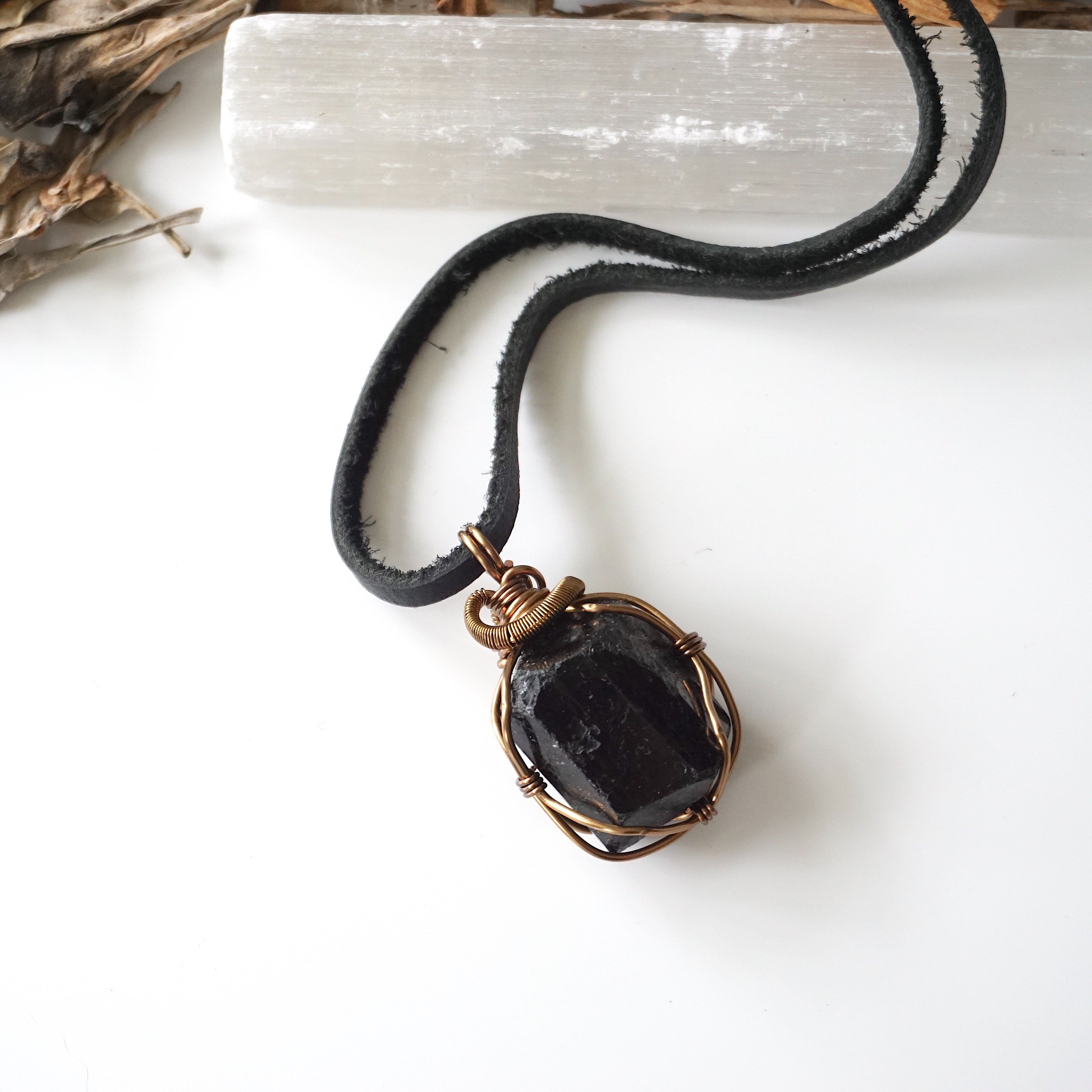 Raw Black Tourmaline Necklace with Antique Bronze Pendant - Natural Healing Crystal Jewelry for Protection, Grounding & Positive Energy | Perfect for Meditation, Yoga & Spiritual Gifts