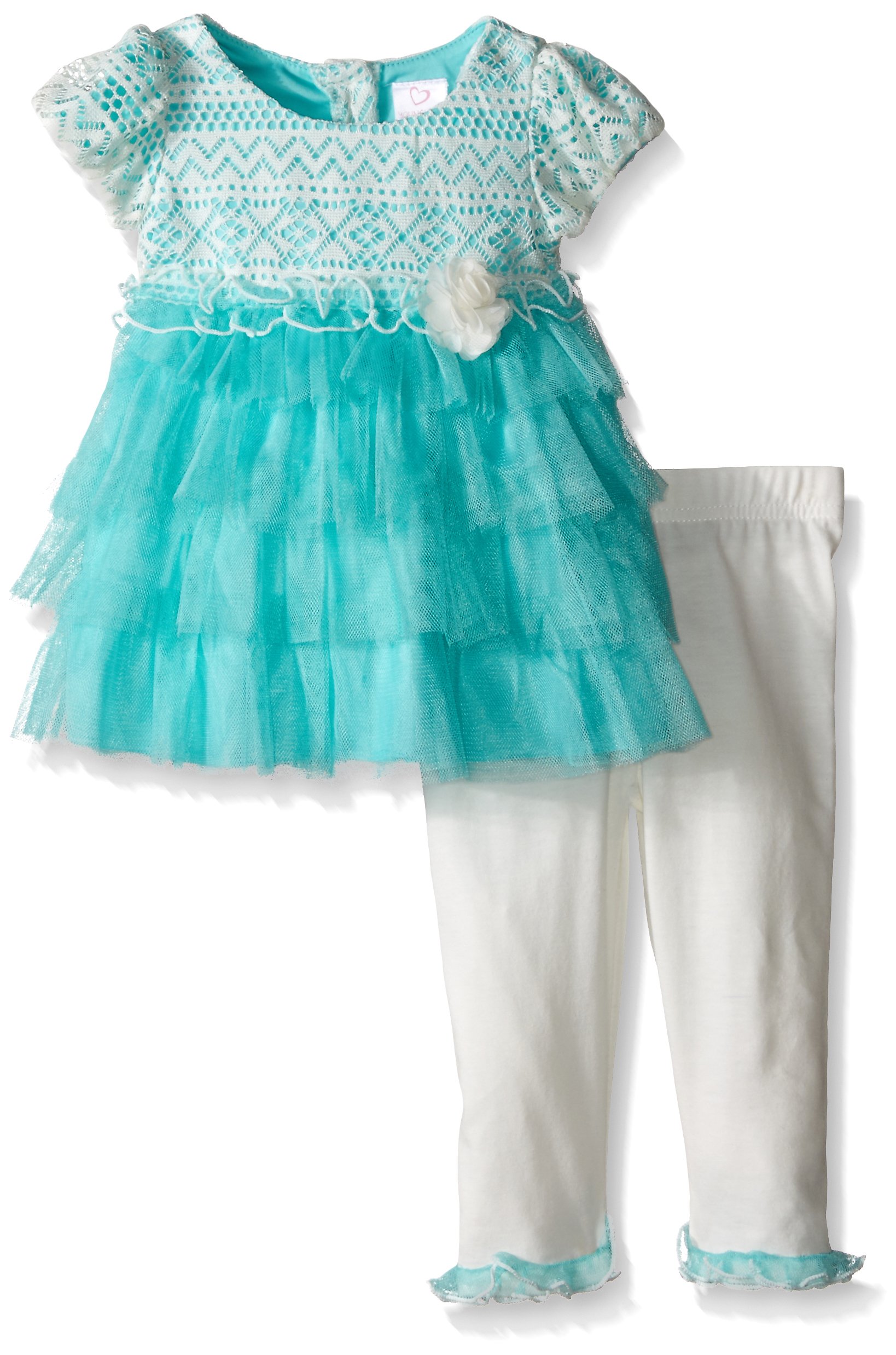 Youngland Baby Girls' Crochet Lace Tiered Chiffon Dress & Legging Set - Perfect for Birthday Parties, Photo Shoots & Special Occasions