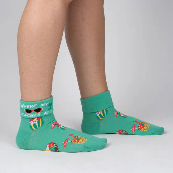 Funny Beach-Themed Crew Socks - Sock It To Me Turn Cuff Socks with 'Where My Beaches At?' Print | Perfect for Summer Vacations, Gifts & Casual Wear