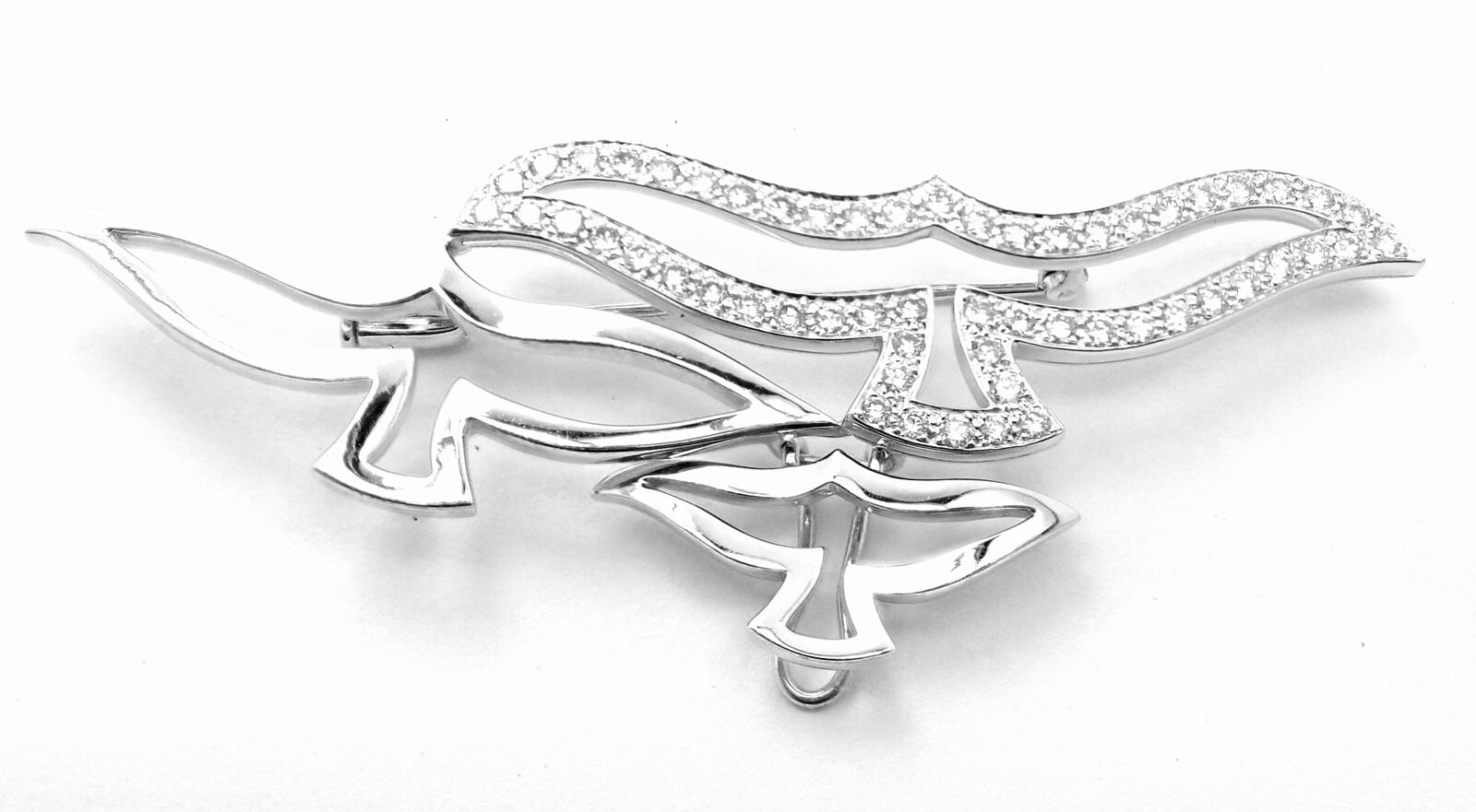Authentic Cartier 18k White Gold Diamond Bird Pendant Pin Brooch - Luxury Jewelry Gift for Women, Perfect for Weddings & Special Occasions