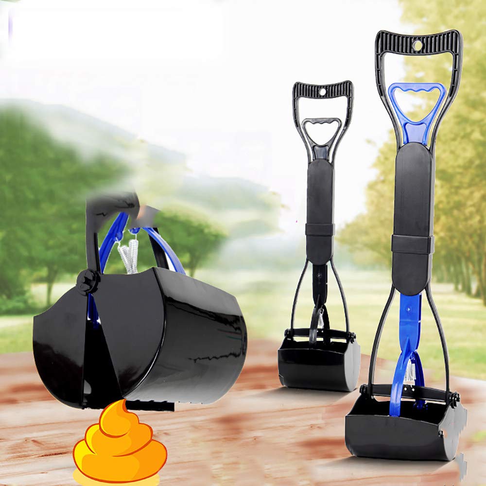 Extended Handle Pet Pooper Scooper with Jaw Design - Waste Cleaner & Litter Bag Holder for Dogs & Cats - Durable Black Shovel for Easy Backyard, Park & Travel Cleanup