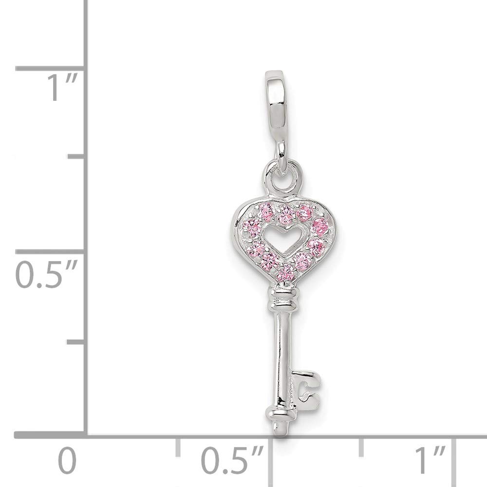 Pink CZ Heart Sterling Silver Key Necklace - Elegant Jewelry Gift for Women, Perfect for Valentine's Day, Anniversary & Special Occasions