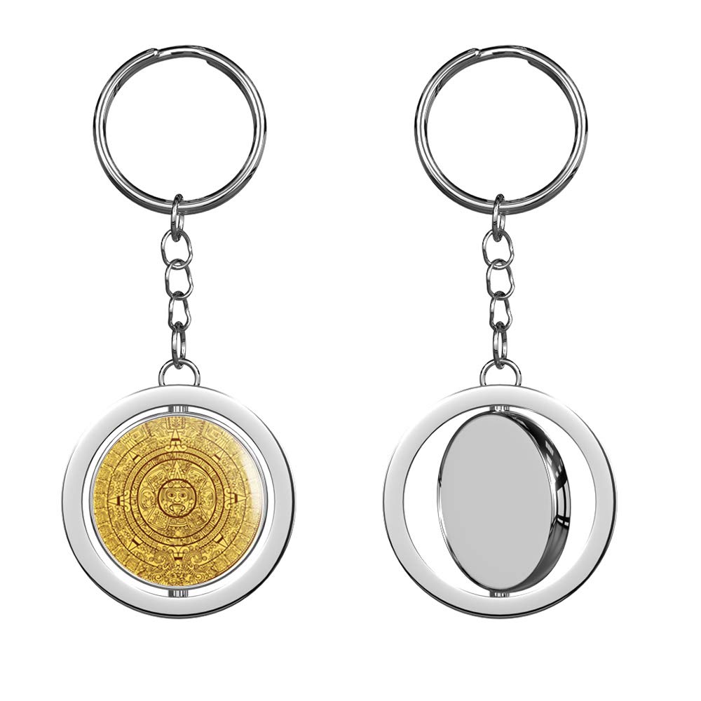 Mayan Calendar Silver Chrome Spinning Double Sided Keychain - Unique Cultural Keyring for Keys, Backpacks & Gifts | Perfect for History Lovers & Travel Accessories