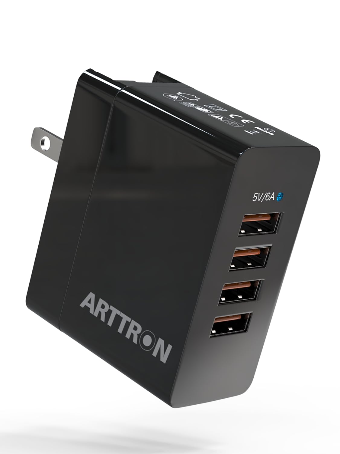 30W 4-Port USB Wall Charger Fast Charging Adapter - Compact Foldable Plug for iPhone, iPad, Samsung, Tablets & Smartphones - Perfect for Home, Office & Travel