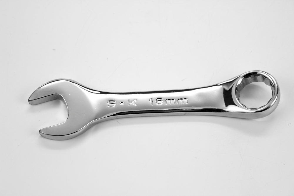15mm 12-Point Metric Short Combination Chrome Wrench - Perfect for Automotive Repairs, Machinery Maintenance & DIY Projects