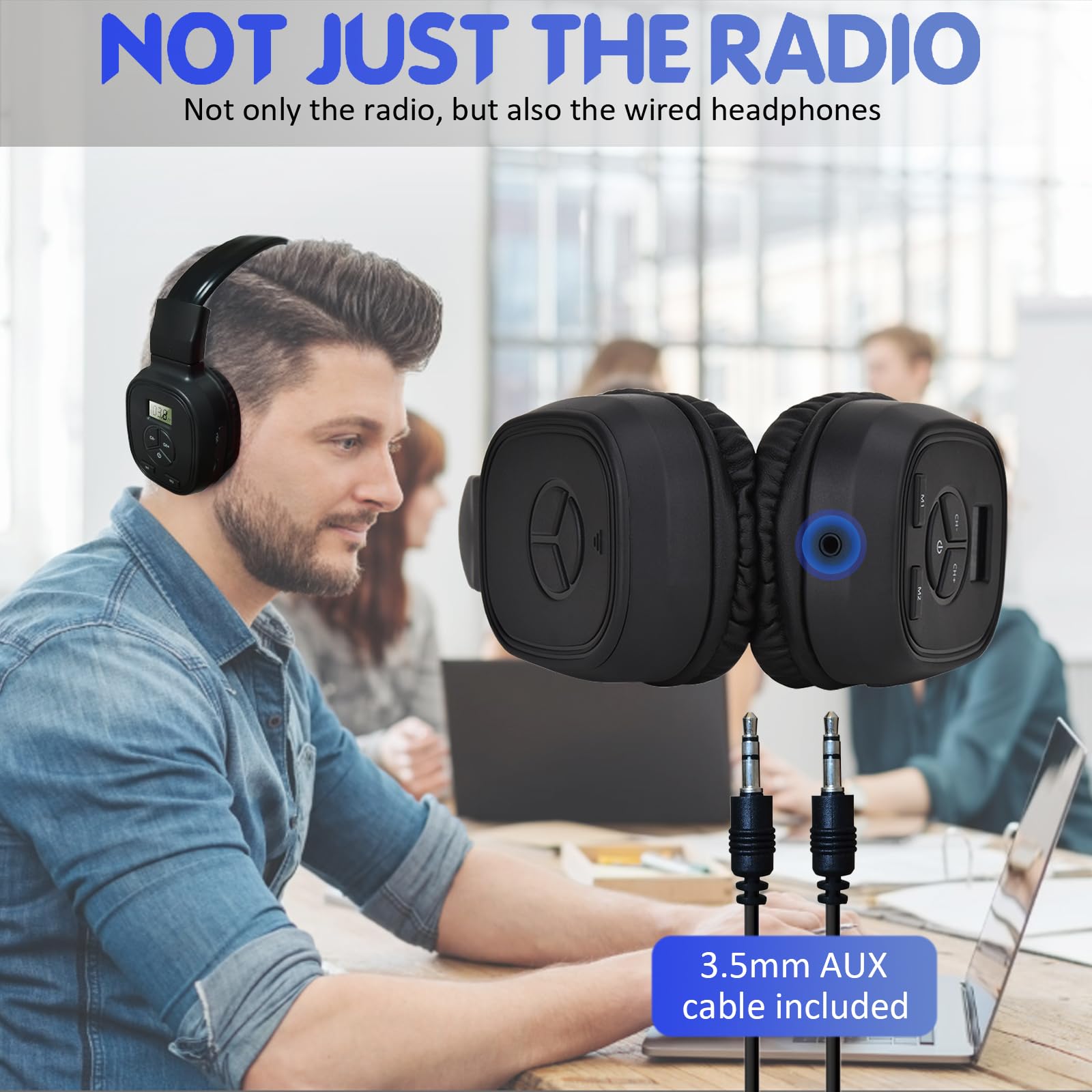 Portable FM Radio Headphones with LED Display - Lightweight Wireless Headset with Soft Ear Cushions for Walking, Jogging, Gym & Office Use - Clear Reception FM Receiver (AAA Batteries Not Included)