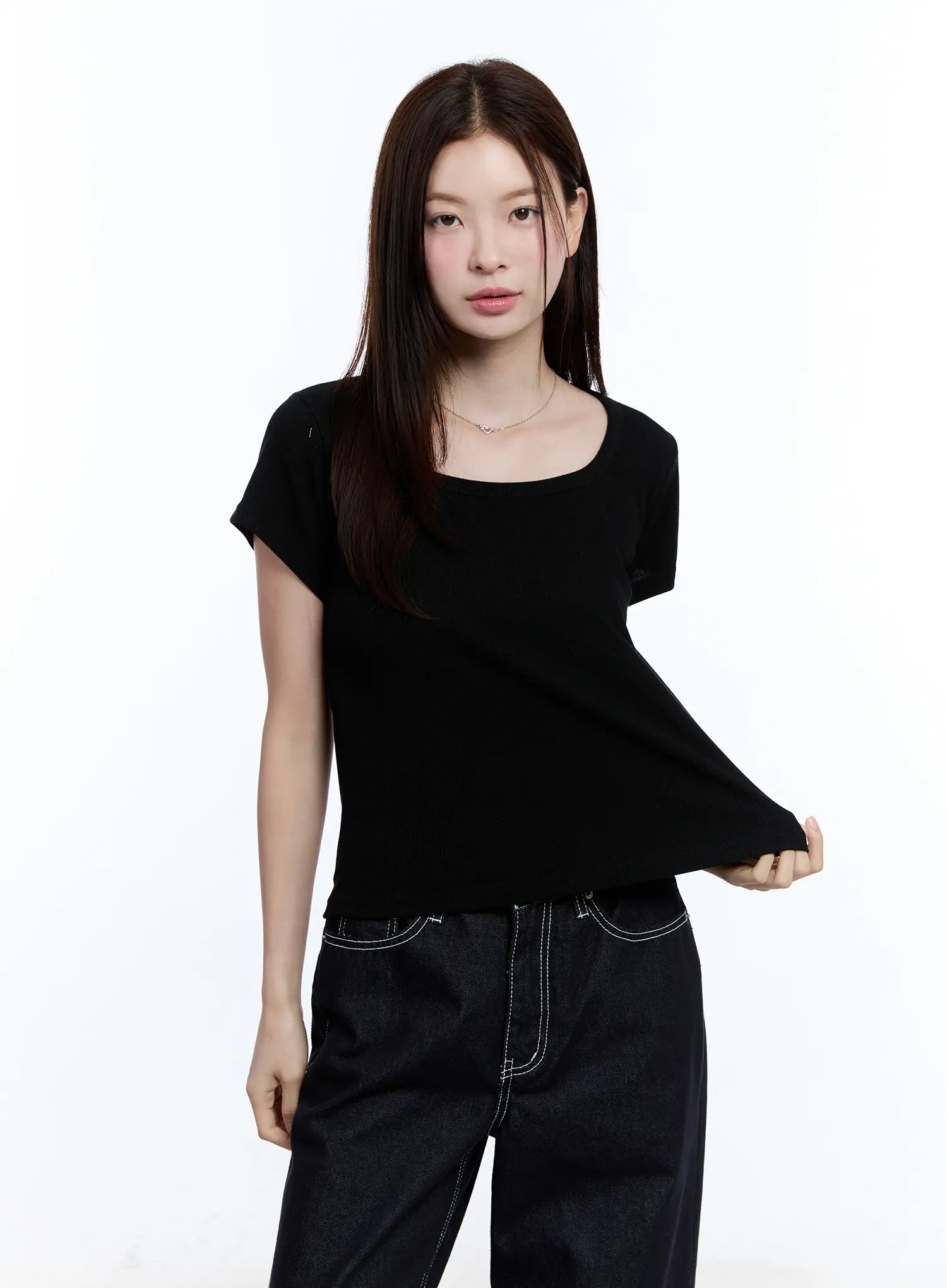 Essential Square Neck Tee for Women - Soft Cotton Basic T-Shirt CU513 | Casual Wear, Layering, Everyday Outfits