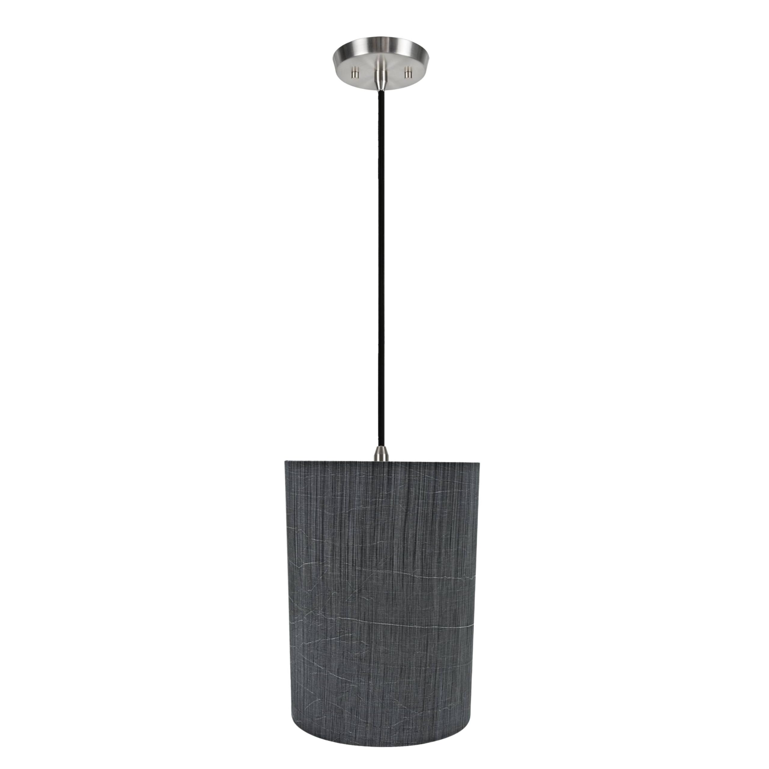 Transitional Drum Fabric Lamp Shade - Aspen Creative Grey & Black Hanging Pendant Ceiling Light (8