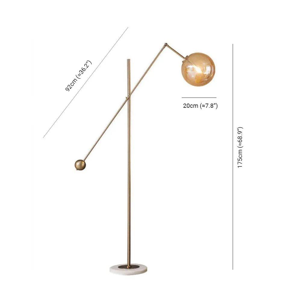 Minimalist Sphere Long Arm Metal Floor Lamp - Modern Adjustable Standing Light for Living Room, Bedroom, or Office Decor