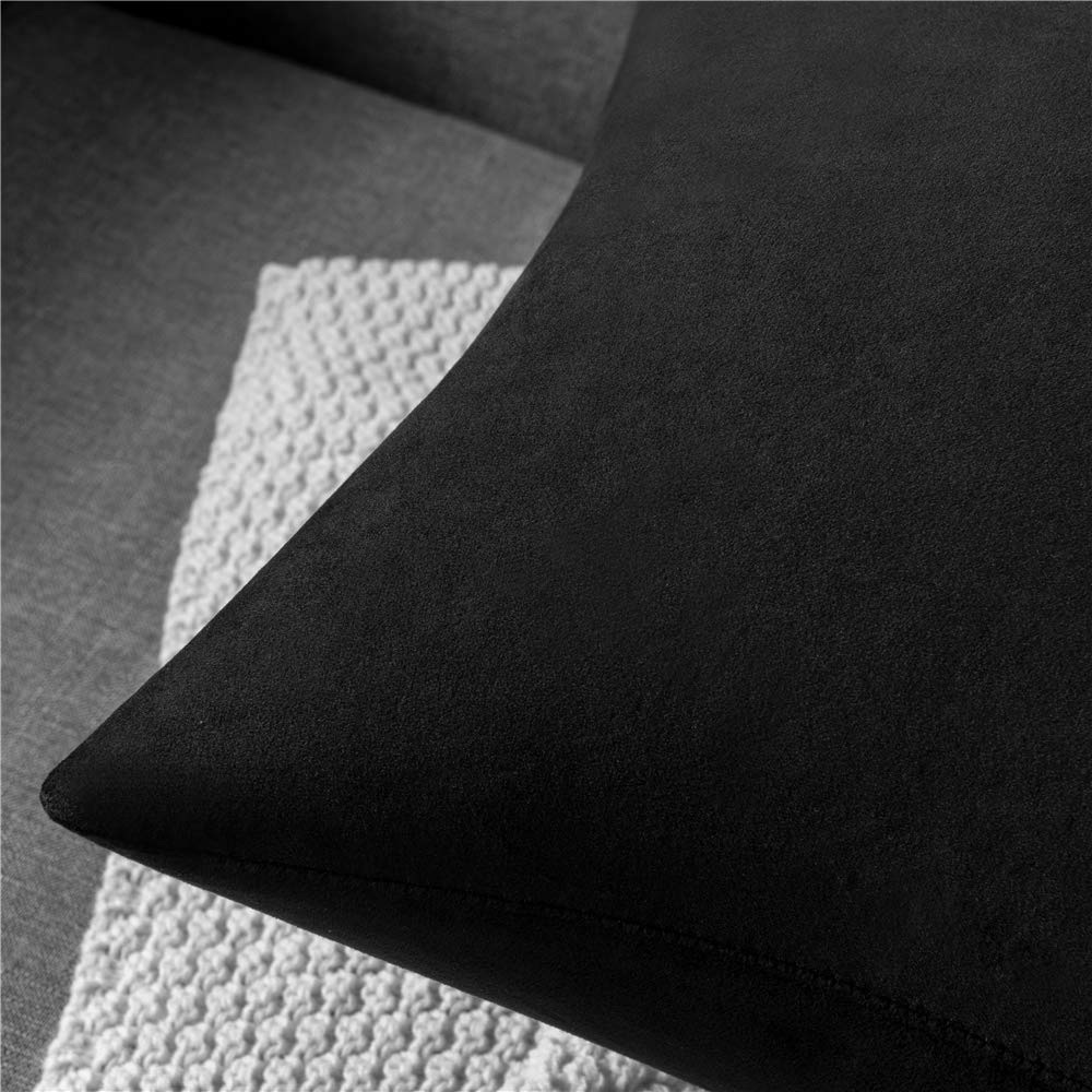 DEZENE 26x26 Inch Velvet Euro Pillow Covers - 2 Pack Soft Square Couch Pillow Shams for Living Room, Sofa & Bed - Cozy Oversized Throw Pillow Cases (Black) - Perfect for Home Decor, Lounge & Relaxation
