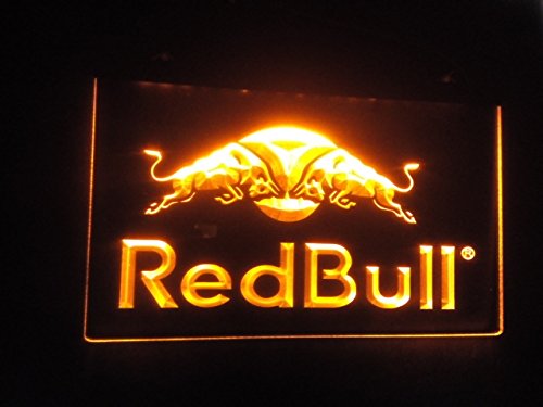 Red Bull LED Neon Sign - Yellow Glow Wall Decor for Home, Bar, or Office | Energy Drink Brand Logo Light | Perfect for Parties, Gyms & Man Caves