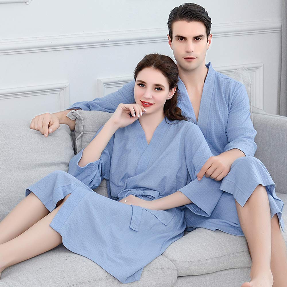 ASHER FASHION Women's Lightweight Fleece Robe - Long Waffle Kimono Style Unisex Spa Bathrobe for Relaxation at Home, Lounging & Self Care