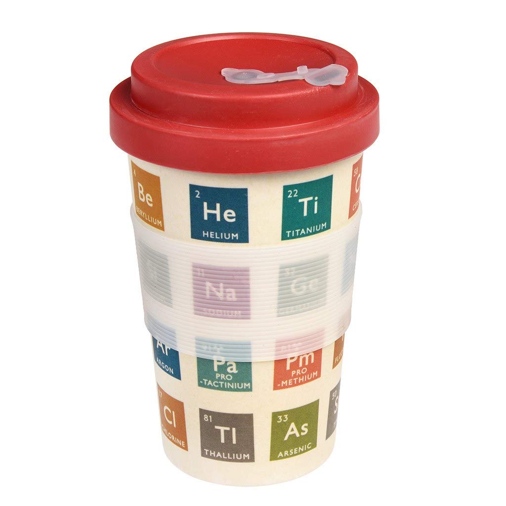 Rex London Periodic Table Bamboo Travel Mug with Lid - Insulated Reusable Coffee Cup for Camping, Office & Commute - Eco-Friendly Chemical Element Design
