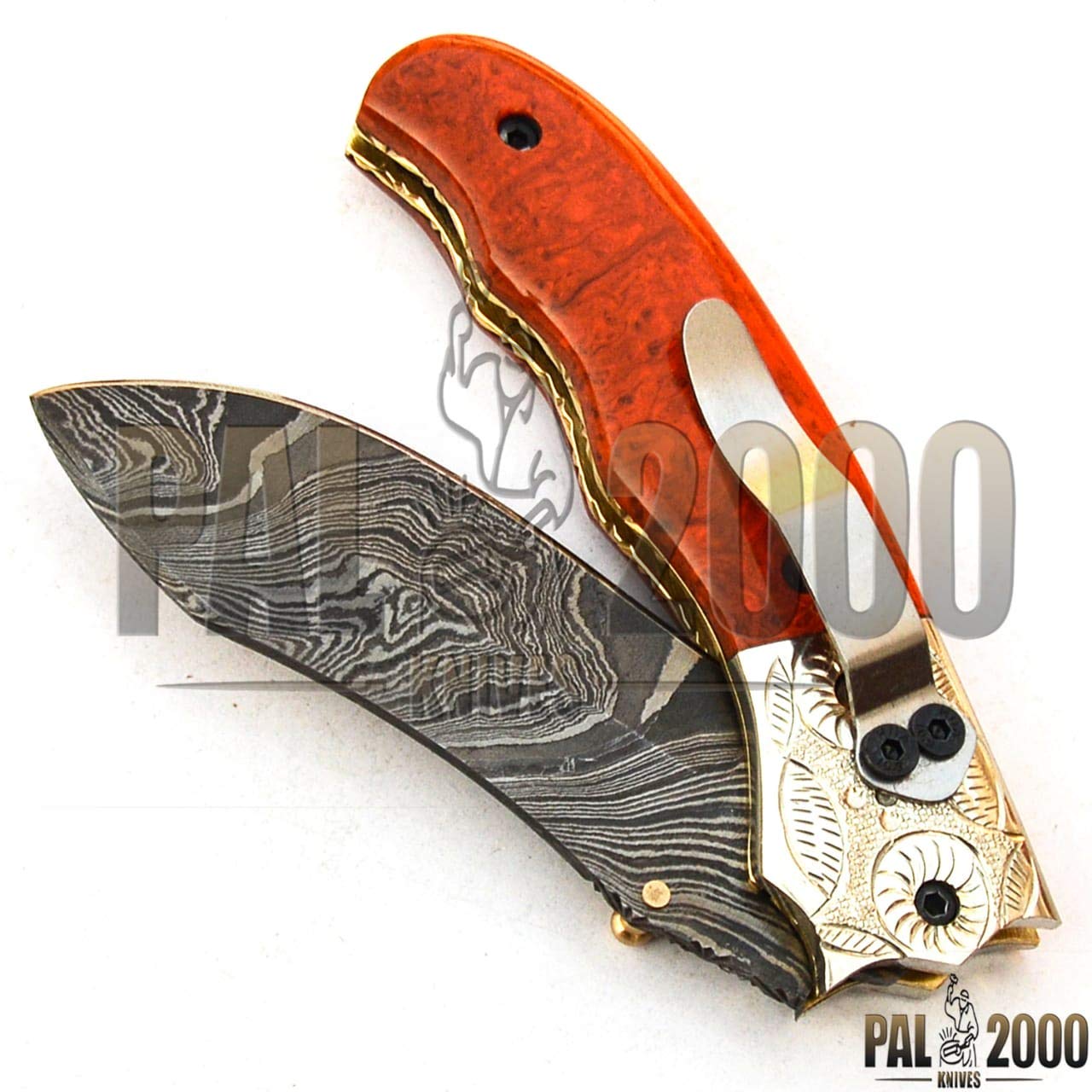 Handmade Damascus Steel 8-Inch Folding Pocket Knife - PAL 2000 KNIVES POC-9612 - Perfect for Camping, Hiking, and Outdoor Survival Gear