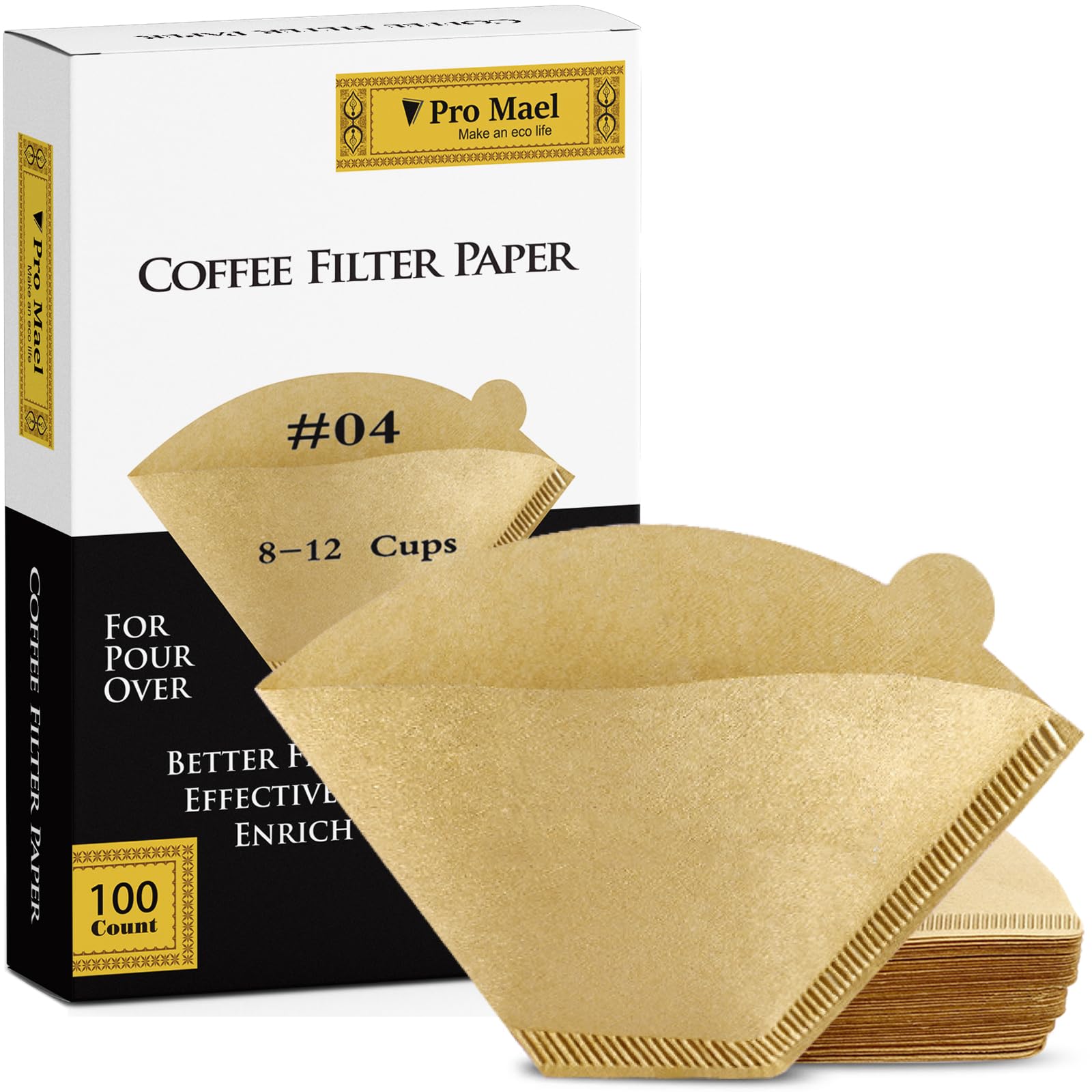 Premium 100-Count #4 Cone Coffee Filters for 8-12 Cup Drip Coffee Makers | Unbleached Natural Brown Paper | Compatible with Most Standard Coffee Machines | Perfect for Home, Office or Camping Use