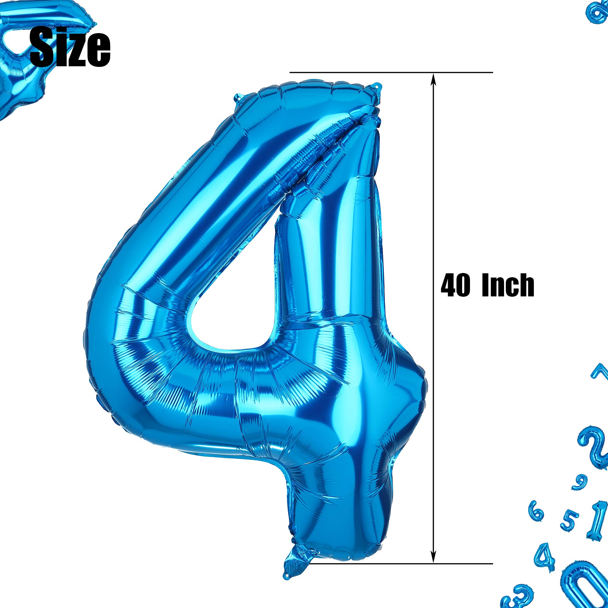Big Number 4 Balloons Blue Mylar Foil Helium Balloons - Giant 4th Birthday Party Decorations for Anniversary, Graduation & Baby Shower | Perfect for Indoor/Outdoor Celebrations & Photo Backdrops