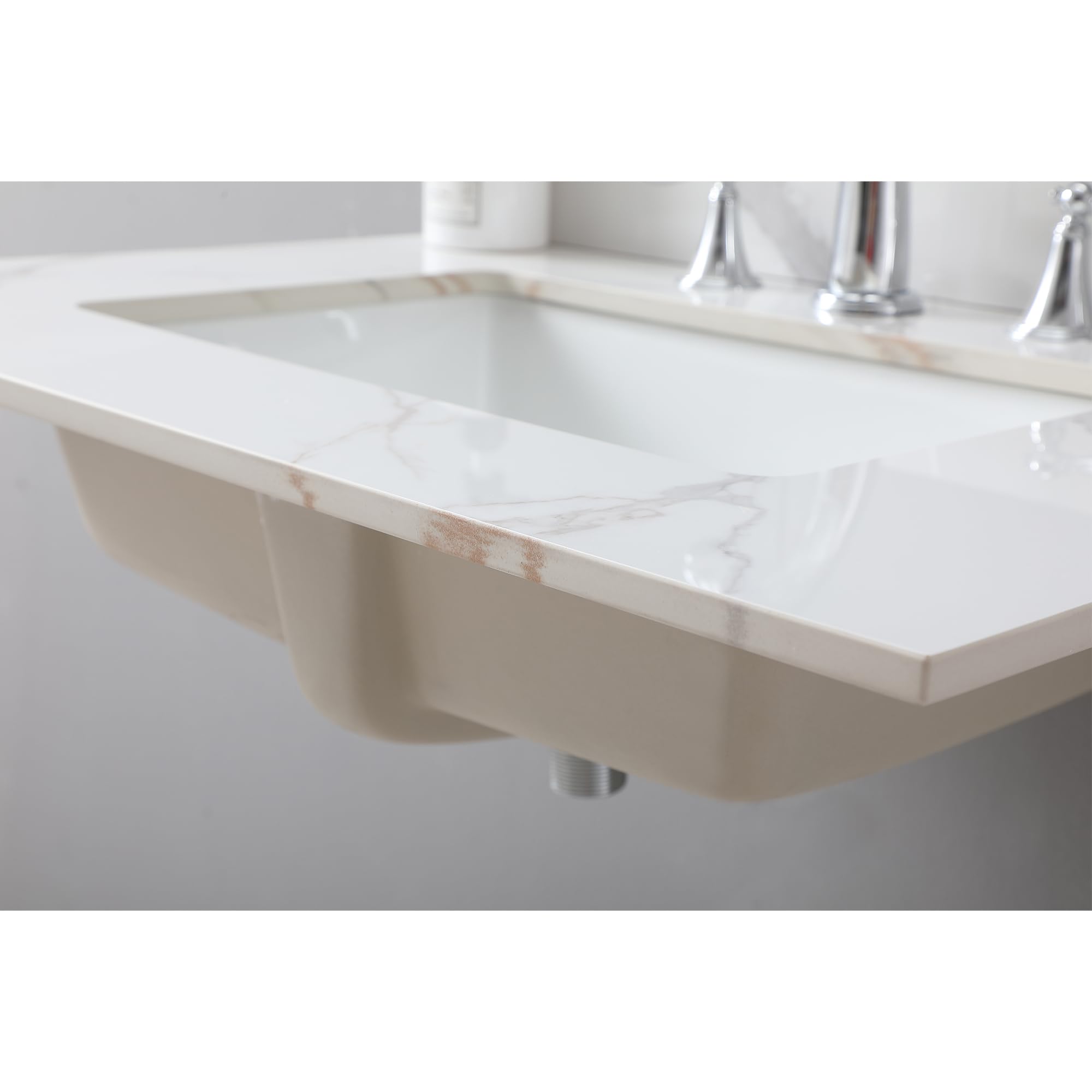 31 x 22 Inch Sintered Stone Bathroom Vanity Top with Ceramic Undermount Rectangular Sink - Carrara Gold 3 Hole Design with Backsplash | Durable & Waterproof for Modern Bathroom, Powder Room, or Guest Bath Installation