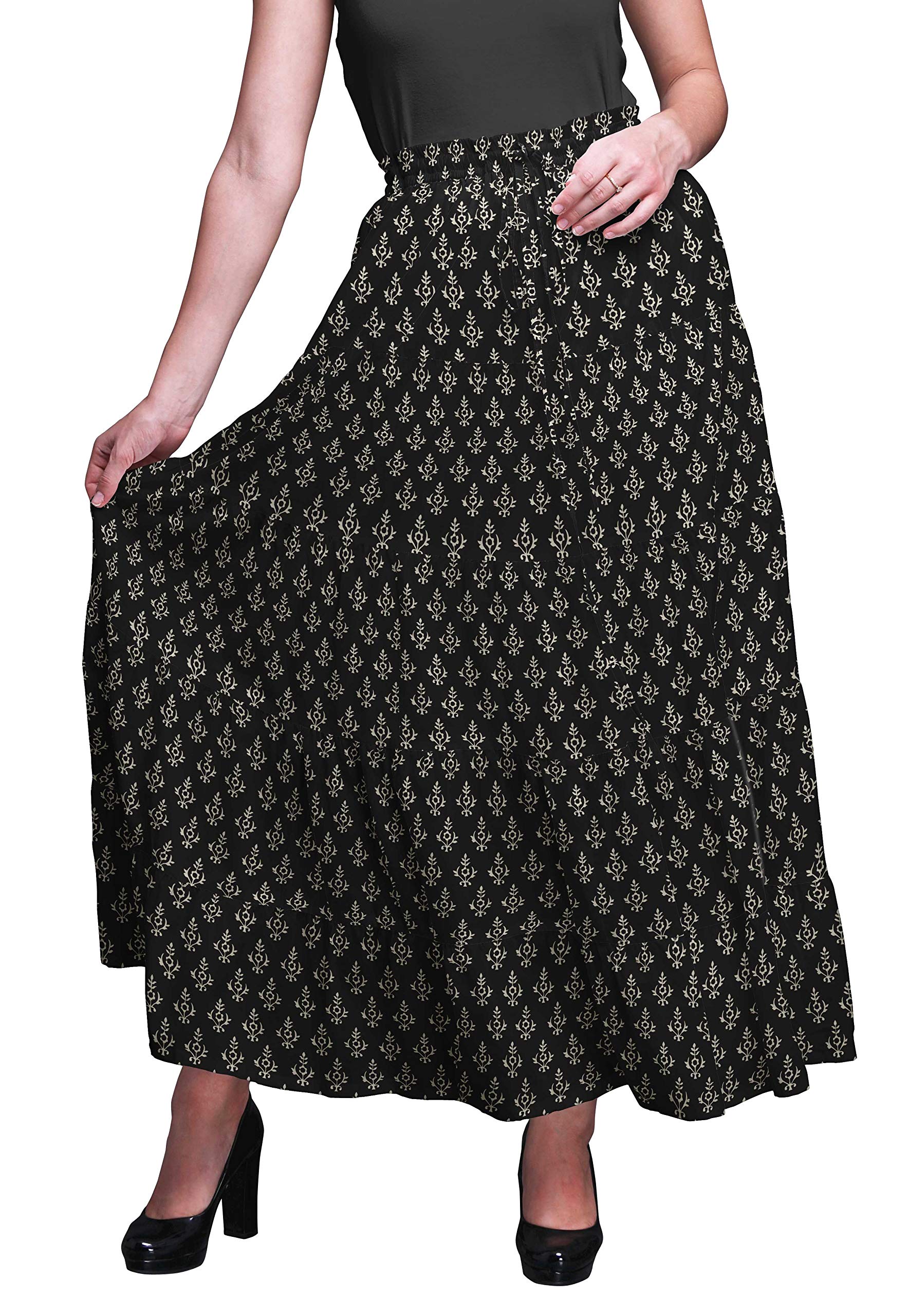 Boho Printed Long 5-Tier Cotton Skirt for Women - Flowy Maxi Skirt with Elastic Waistband | Perfect for Beach, Vacation & Summer Outfits