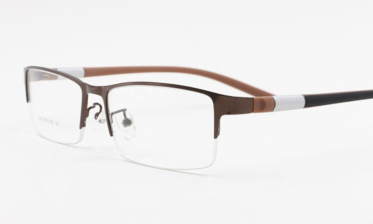 Bclear Men's Alloy Square Semi-Rimless Eyeglasses B2442 - Stylish Lightweight Metal Frame Glasses for Work, Reading & Everyday Wear