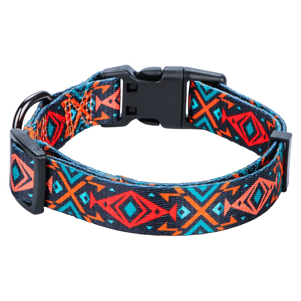 Rhea Rose Tribal Dog Collar - Aztec Pattern Adjustable Pet Collar for Medium Dogs - Perfect for Daily Walks, Training & Outdoor Adventures