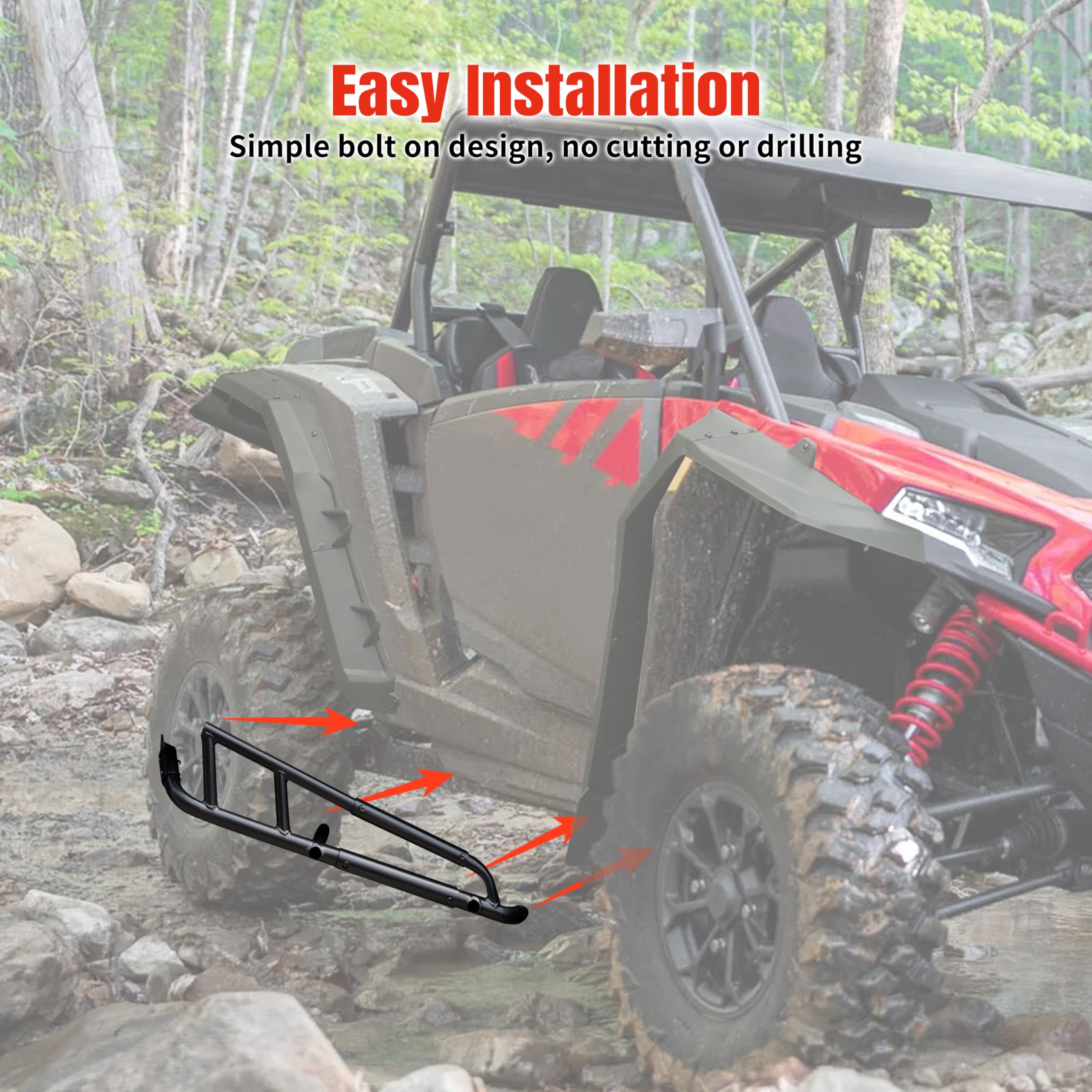 Polaris RZR XP 1000 Nerf Bars & Rock Sliders (2024-2025) - Heavy Duty Steel Side Steps with Low Profile Tree Kickers | Side Bumper Protection Frame for Off-Road Adventures | Compatible with 2-Seater Models