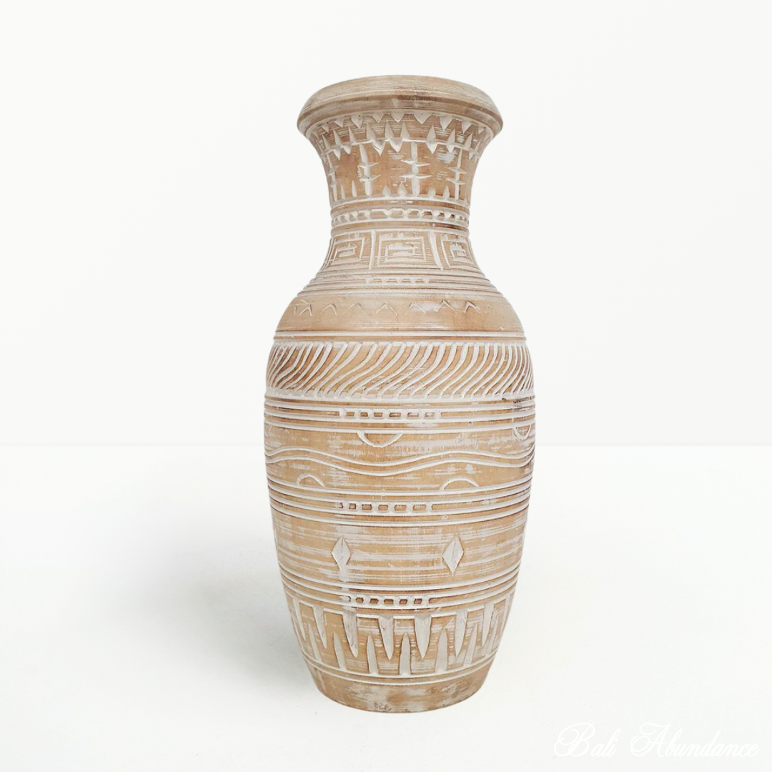 Handmade Wooden Timor Vase - Natural Home Decor for Flowers, Centerpiece & Boho Style Living Room Decorations