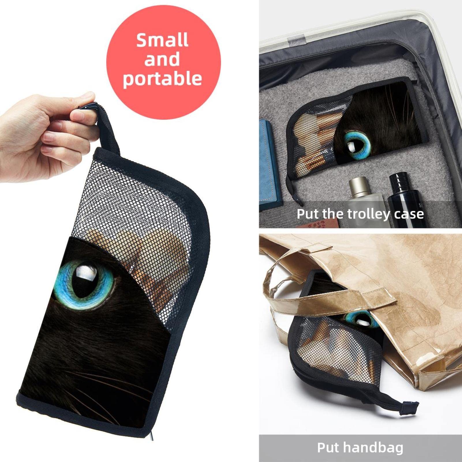 12-Piece Makeup Brush Organizer Bag with Cat Design - Portable Cosmetic Brush Holder Case for Travel & Home Storage - Cute Two-Tone Eye Cat Pattern Makeup Brush Pouch