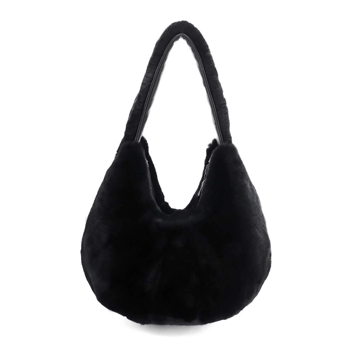 Surell Genuine Rex Rabbit Fur Shoulder Bag - Soft Fluffy Tote with Zipper Closure - Women's Fashion Purse for Casual Outings, Date Nights & Winter Accessories