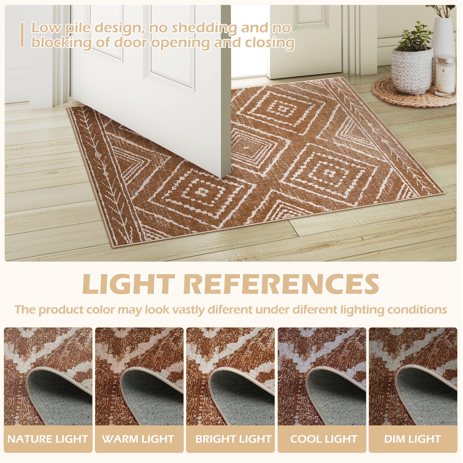 BESTSWEETIE 8x10 Washable Non-Slip Low Pile Area Rug - Western Aztec Print Pattern for Living Room, Bedroom, Entryway - Yellow Brown & Cream - Perfect for Home Decor, Dorm, Office & High Traffic Areas