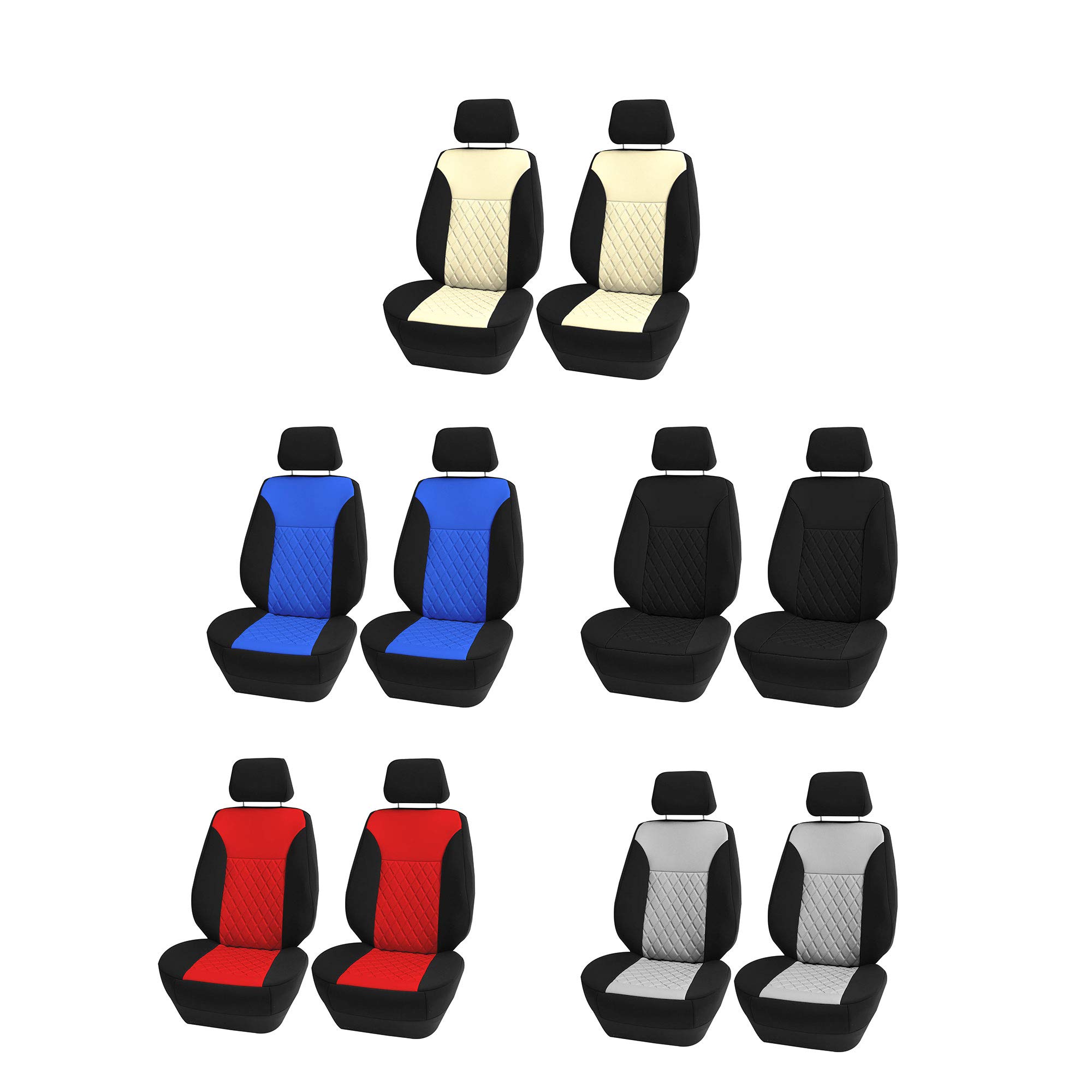 FH Group Neosupreme Car Seat Covers 2-Pack - Universal Fit Water Resistant Seat Protectors for Cars, Trucks & SUVs (Red/Black) - Perfect for Road Trips, Commuting & Pet Protection