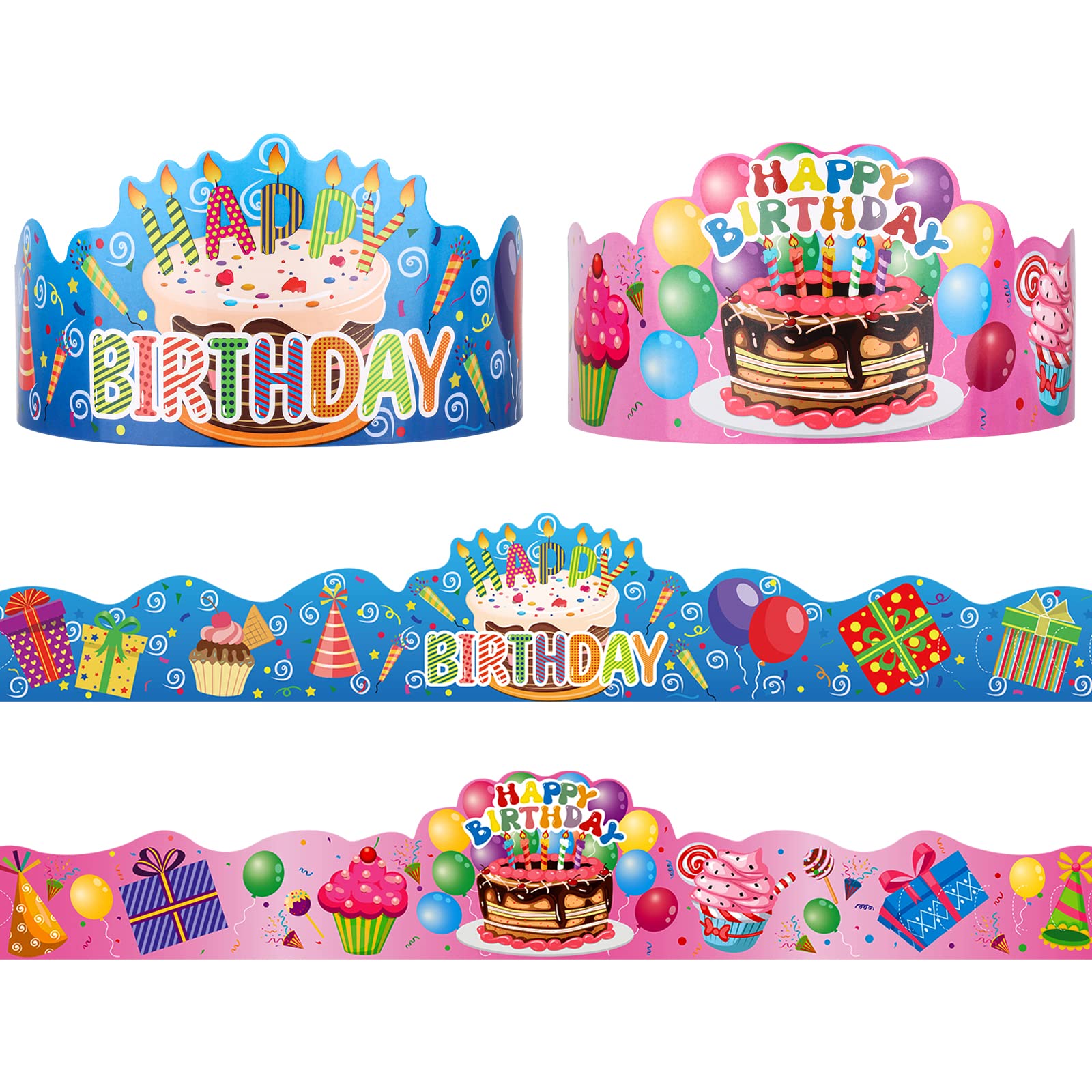 30 Pack Adjustable Colorful Birthday Crowns for Kids - Cute Happy Birthday Party Hats for Classroom Celebrations, School Events & Birthday Parties