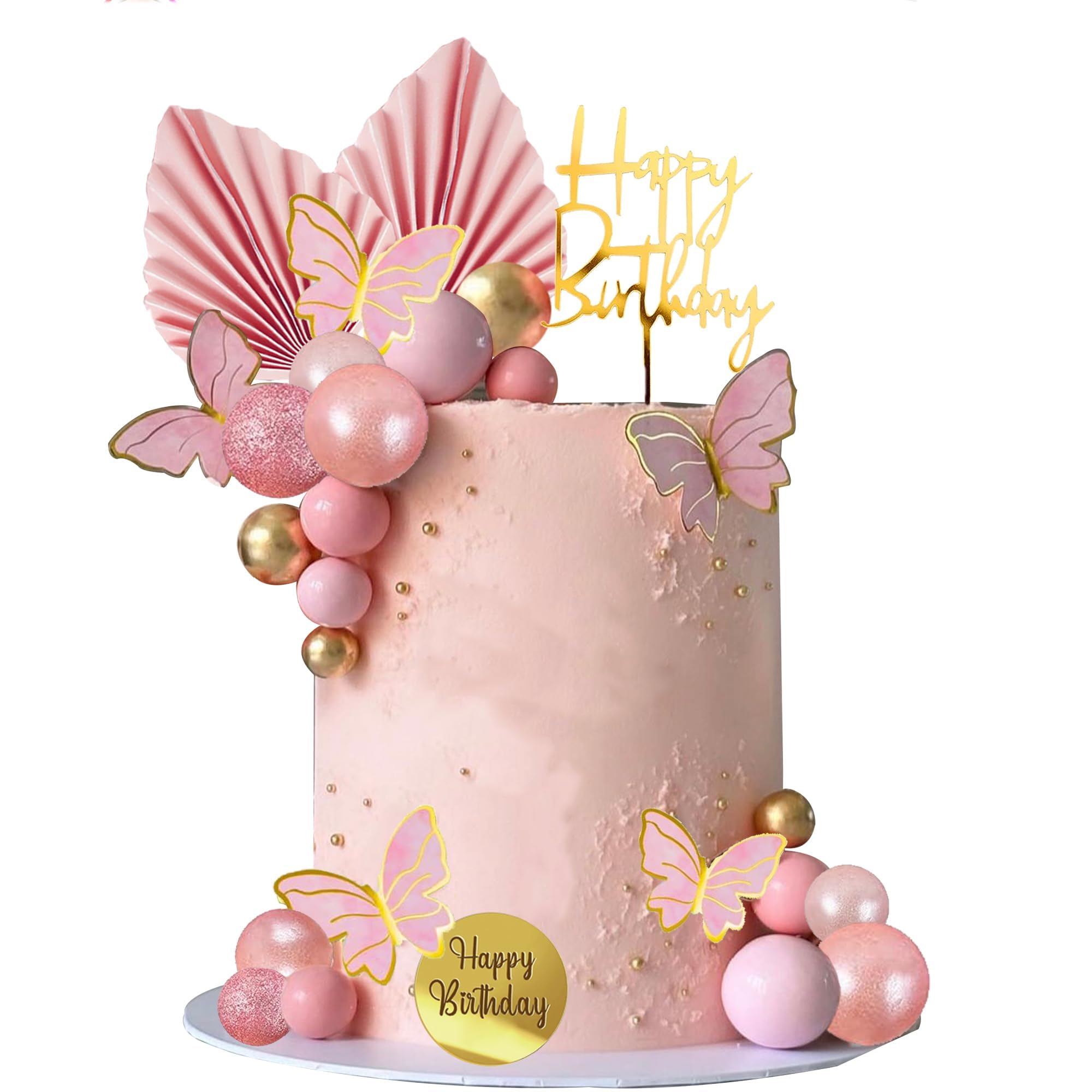 Pink Butterfly Cake Topper with Balls - Boho Birthday Cake Decorations for Baby Shower, Wedding & Party Supplies | Perfect for Boho-Themed Celebrations and Special Occasions