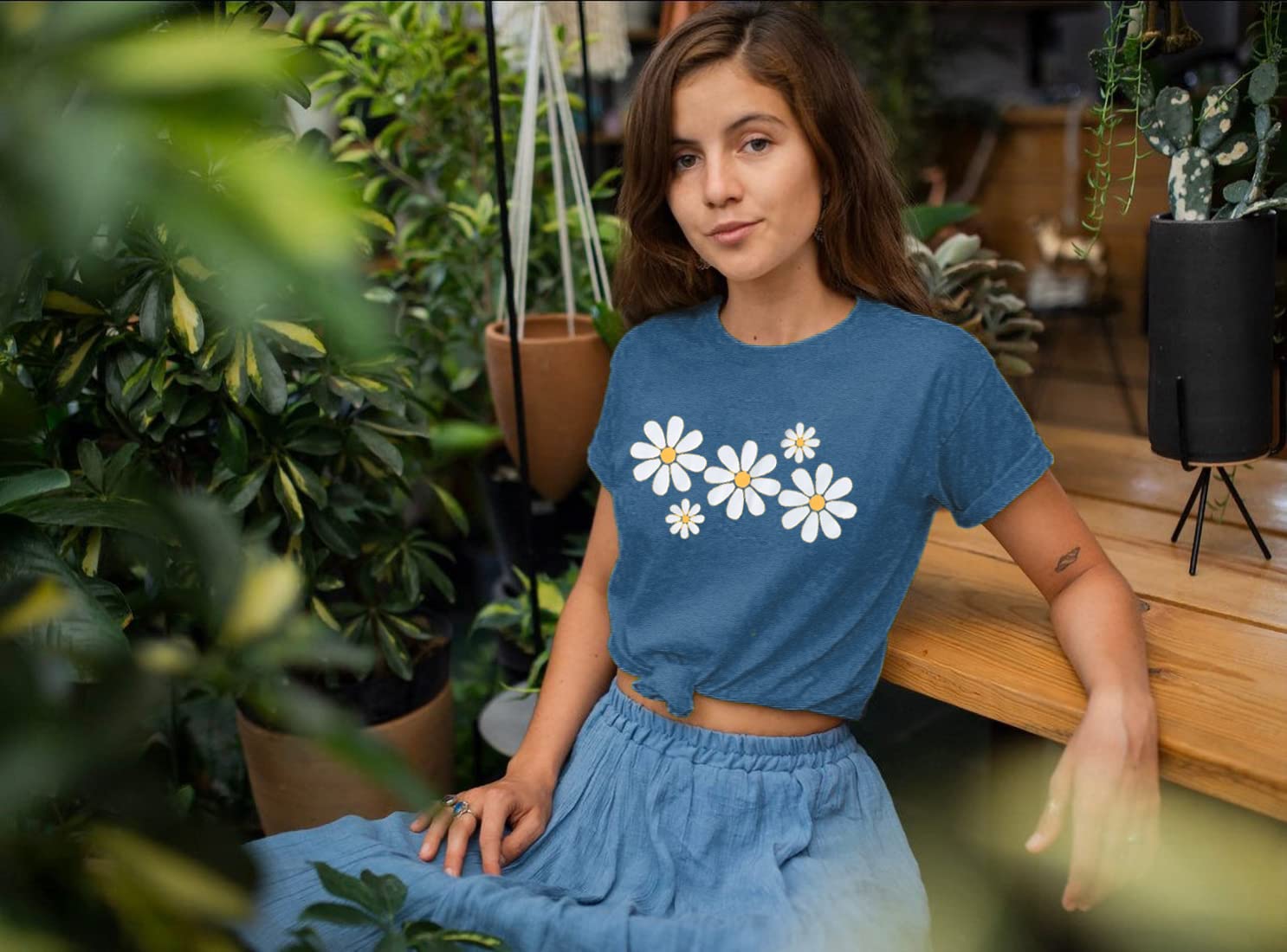 LUKYCILD Women's Daisy Graphic Tee - Short Sleeve Summer T-Shirt with Faith Design - Casual Wear for Outings, Beach, and Everyday Comfort