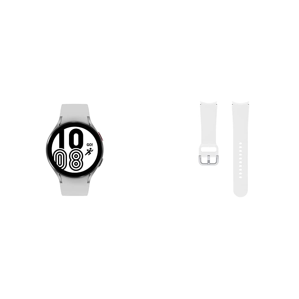 SAMSUNG Galaxy Watch 4 44mm Smartwatch with ECG Monitor, Heart Rate & Sleep Tracker, Bluetooth, US Version - Silver with Silicone Band - Perfect for Fitness Tracking & Notifications