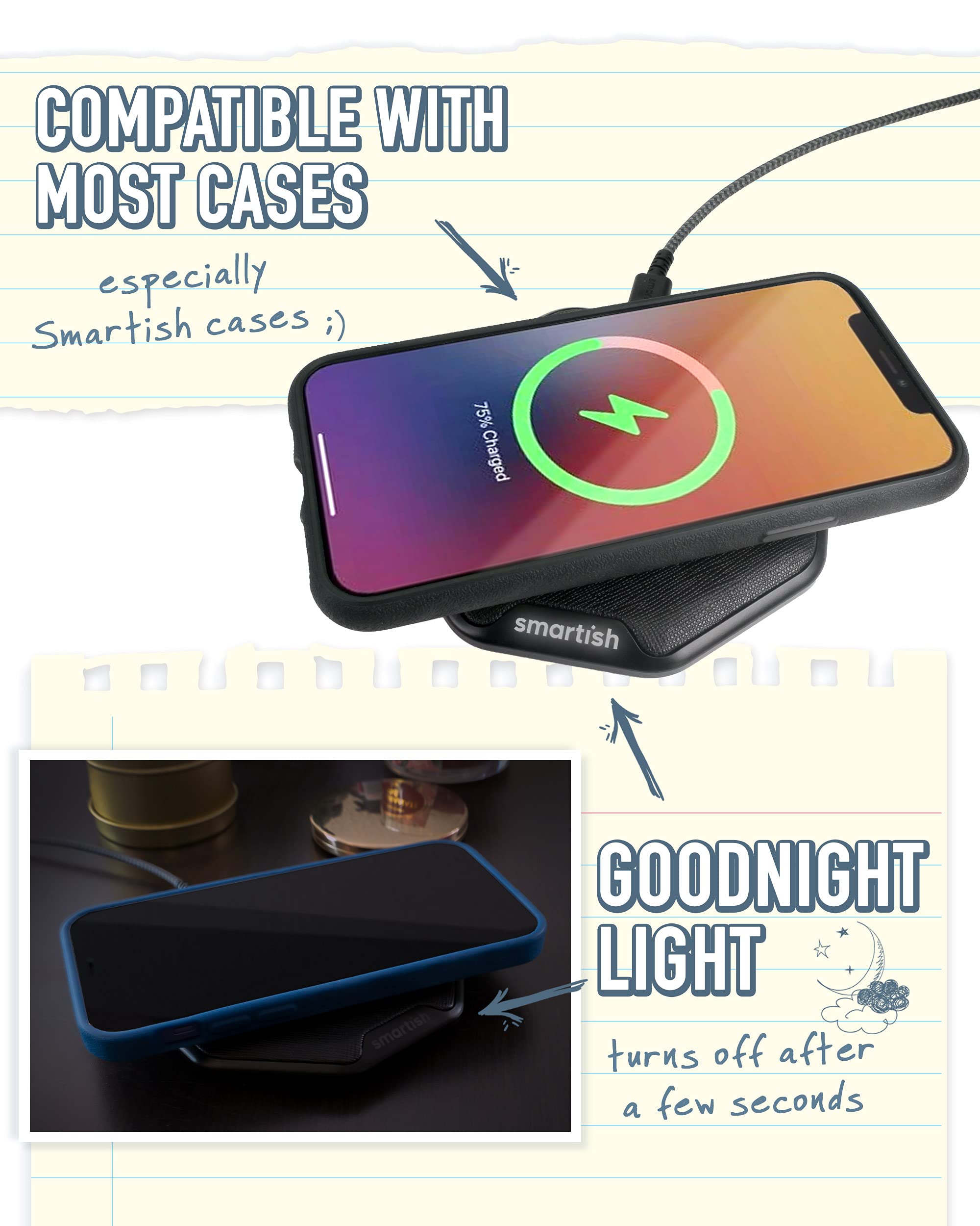 Fast Wireless Charger 15W Qi-Certified - Universal Charging Pad for iPhone 15/14/13, Samsung Galaxy S23/S22, AirPods Pro - Non-Slip Textured Surface - Perfect for Bedside, Office & Car Charging