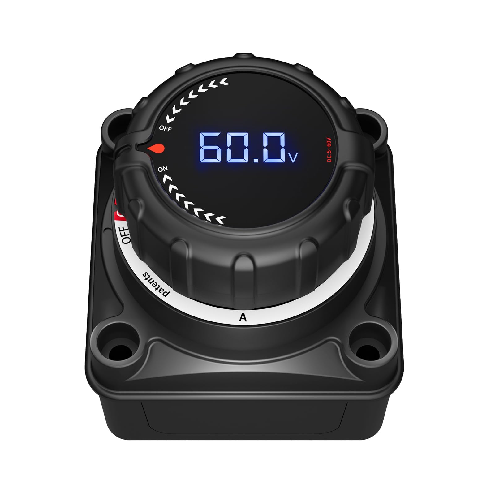 VSTM Upgraded Battery Disconnect Switch with Digital Voltage Display - DC 5-60V Master Isolator Power Cut Off Kill Switch for Car, Truck, Marine, Boat, RV, Camper & Trailer - Black (On/Off) - Perfect for Vehicle Maintenance, Emergency Power Shutoff & Battery Protection