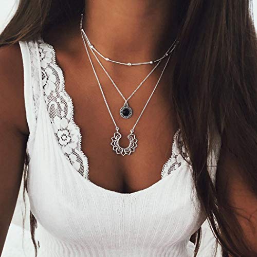 Shegirl Baroque Flower Layered Necklace - Vintage Lotus Pendant Silver Beaded Choker Jewelry for Women & Girls | Perfect for Weddings, Parties & Everyday Elegance