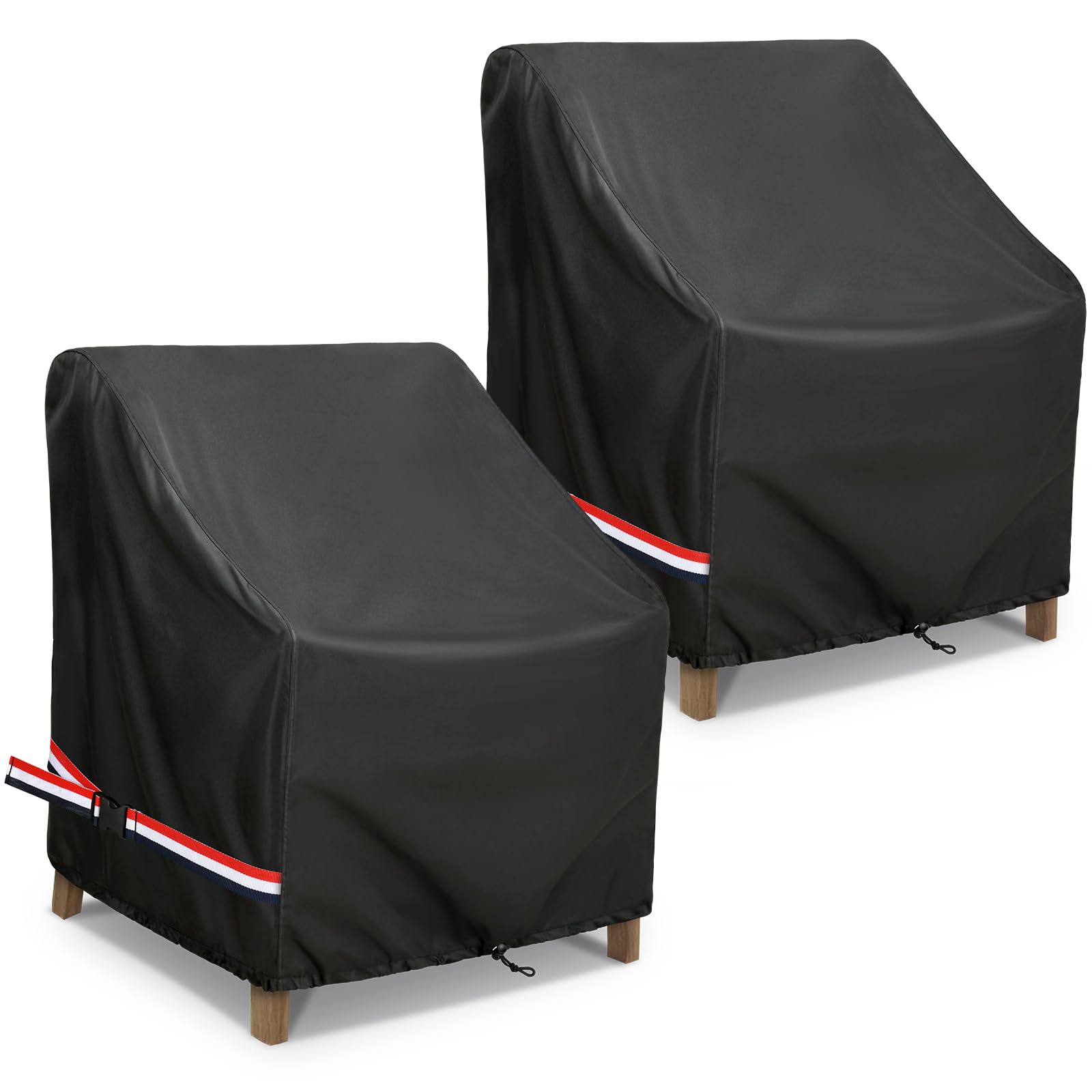 Waterproof Heavy Duty Outdoor Patio Chair Covers - 2 Pack Black, Fits 36W x 37D x 36H Inches - All Weather Protection for Garden, Deck & Poolside Furniture