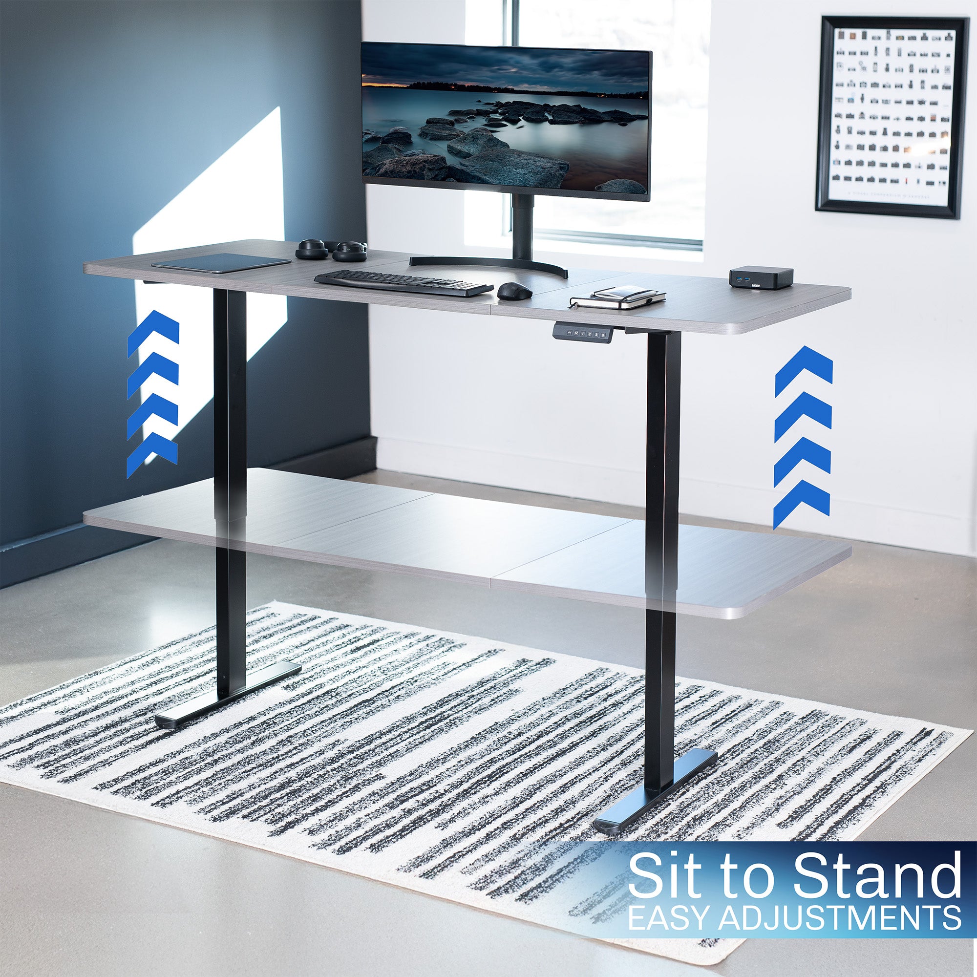 Electric Dual Motor Standing Desk Frame with Memory Controller - Adjustable Height for Home & Office Workspace
