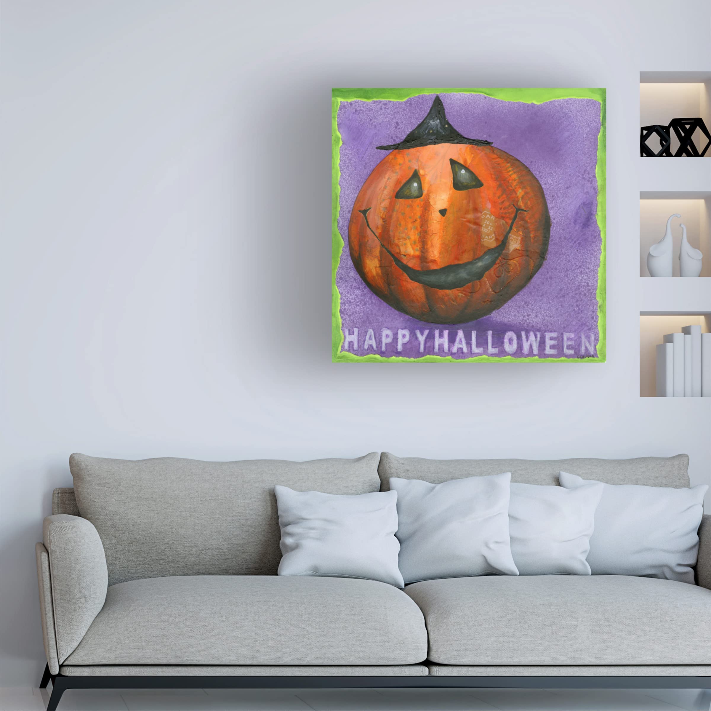 Claudia Interrante 'Happy Halloween' Canvas Wall Art Print - 35x35 Inches - Spooky Decor for Home, Office & Halloween Party Decorations
