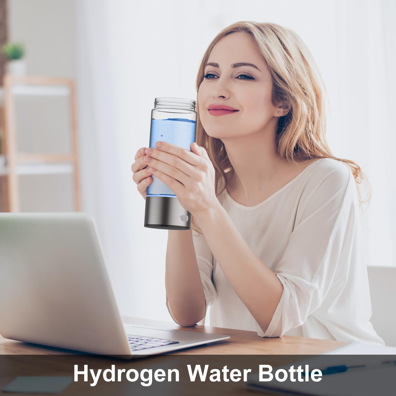 Hydrogen Water Bottle - Portable Hydrogen Rich Water Generator with 3-Min Quick Electrolysis, Rechargeable Glass Water Ionizer for Home, Office & Travel (Silver) | Boost Hydration & Wellness On-The-Go
