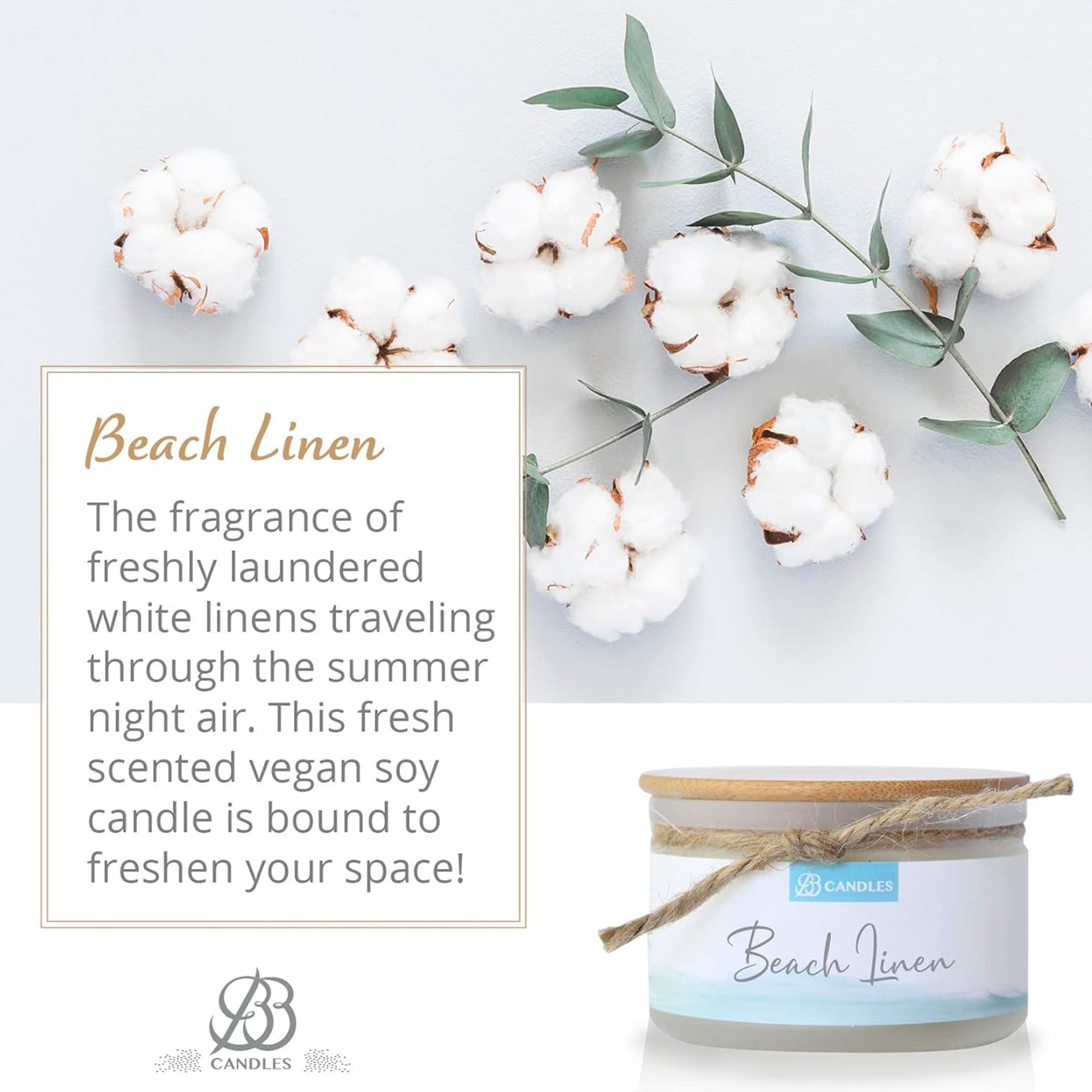Natural Soy Hand-Poured Coastal Candle - Beach Linen Scent | 4oz Artisan Candle with 30+ Hours Burn Time | Strong Fragrance for Home Decor, Relaxation & Spa Atmosphere
