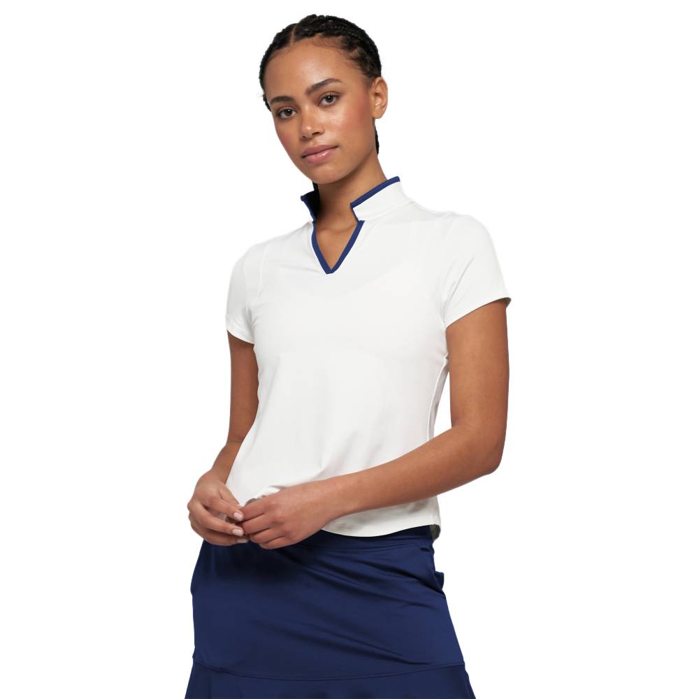 Lija Women's Polo Shirt - Breathable Cotton Golf Tennis Top (White/Navy) for Sports, Work & Casual Wear