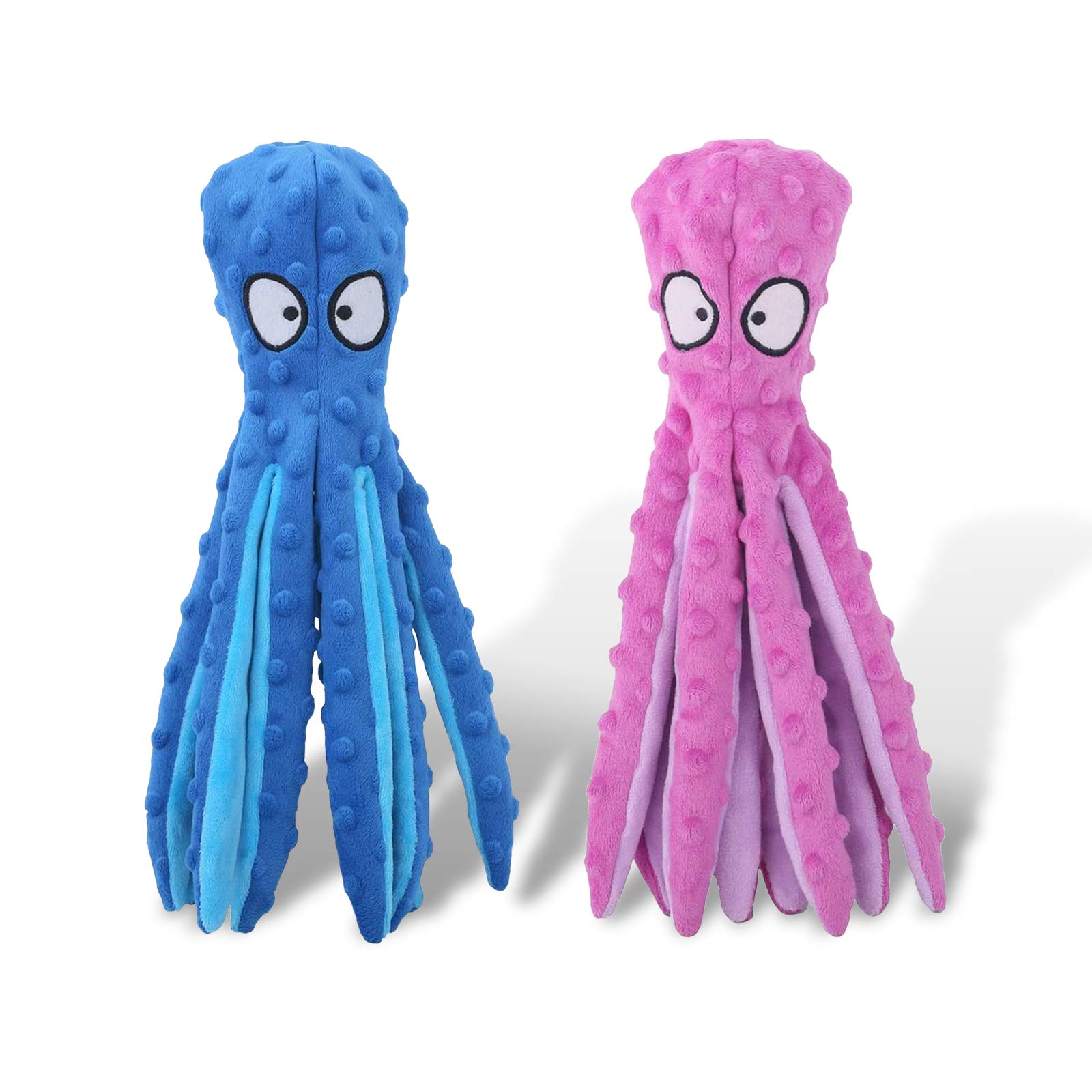 WILD+ 2 Pack Octopus No Stuffing Dog Chew Toys - Squeaky Plush Puppy Teething & Anti-Anxiety Toys for Small to Medium Dogs | Durable Interactive Pet Toys for Birthday, Christmas Gifts | Perfect for Playtime, Training & Stress Relief