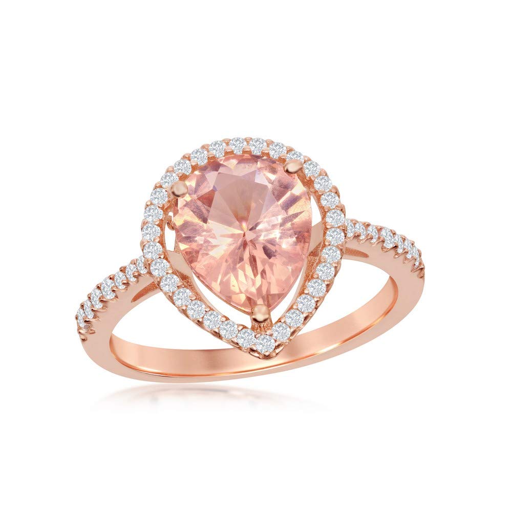 Simulated Morganite Engagement Ring for Women - Sterling Silver Rose Gold Plated with CZ Diamond Halo | Oval, Heart, Pear, Round & Princess Cut | Elegant Wedding, Anniversary & Promise Ring | Perfect for Proposals, Bridal Jewelry & Special Occasions