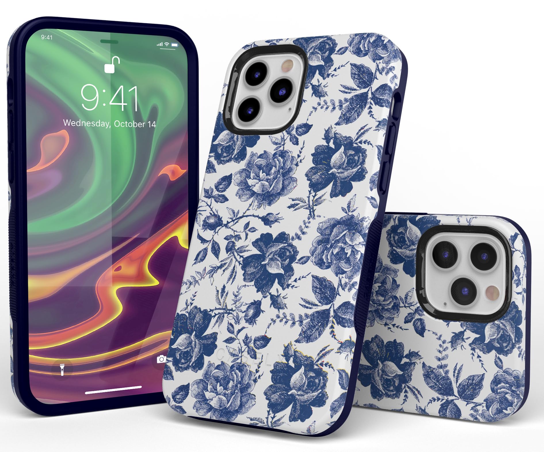 Casely iPhone 12/12 Pro Floral Phone Case - Rose to Fame Coquette Design | Blue & White Rose Pattern | Slim Protective Cover for Women | Perfect for Everyday Use & Gift Giving